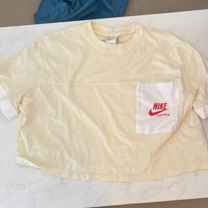 Nike Beige Cropped Tee with Red Logo
